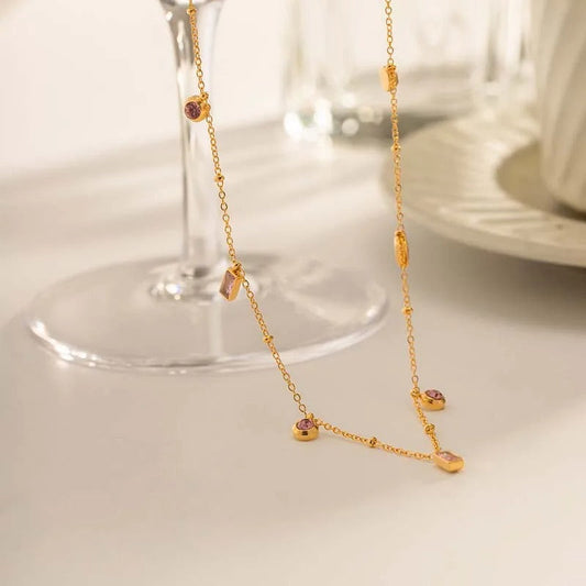 Vintage Delicate Pink Crystal Gold Necklace-Mialla Jewelry