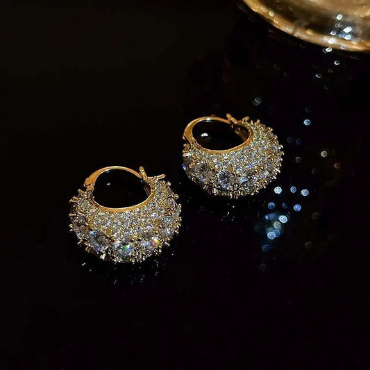 Vintage Crystal Pave Gold Hoop Earrings-Mialla Jewelry