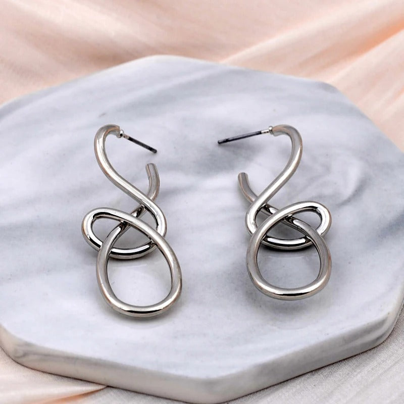 Vintage Twist Knit Knot Silver Earrings-Mialla Jewelry