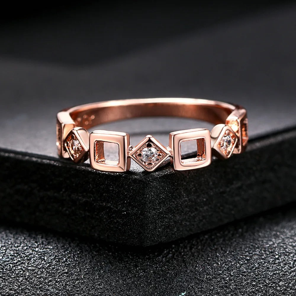 Vintage Rose Gold Unique Geometric Crystal Design Ring-Mialla Jewelry