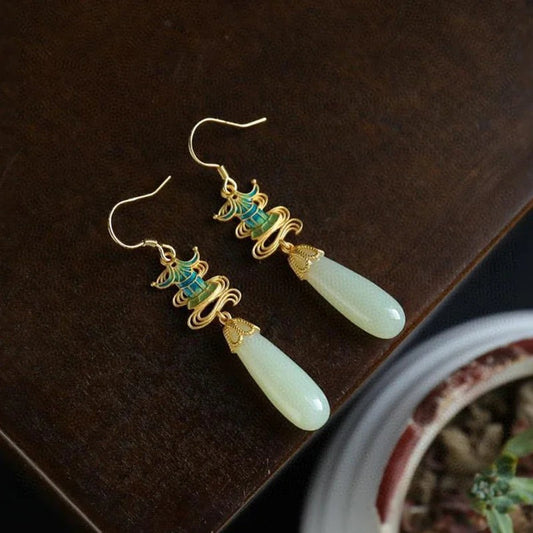 Classic Gold & Teal Drop Jade Earrings-Mialla Jewelry