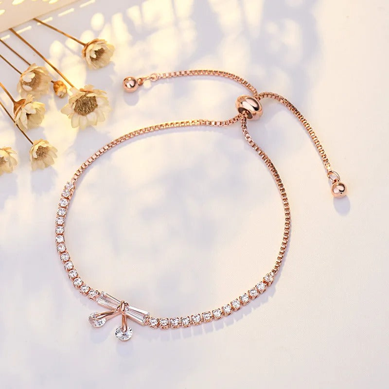 Classic Rose Gold Crystal Bow Adjustable Bracelet-Mialla Jewelry