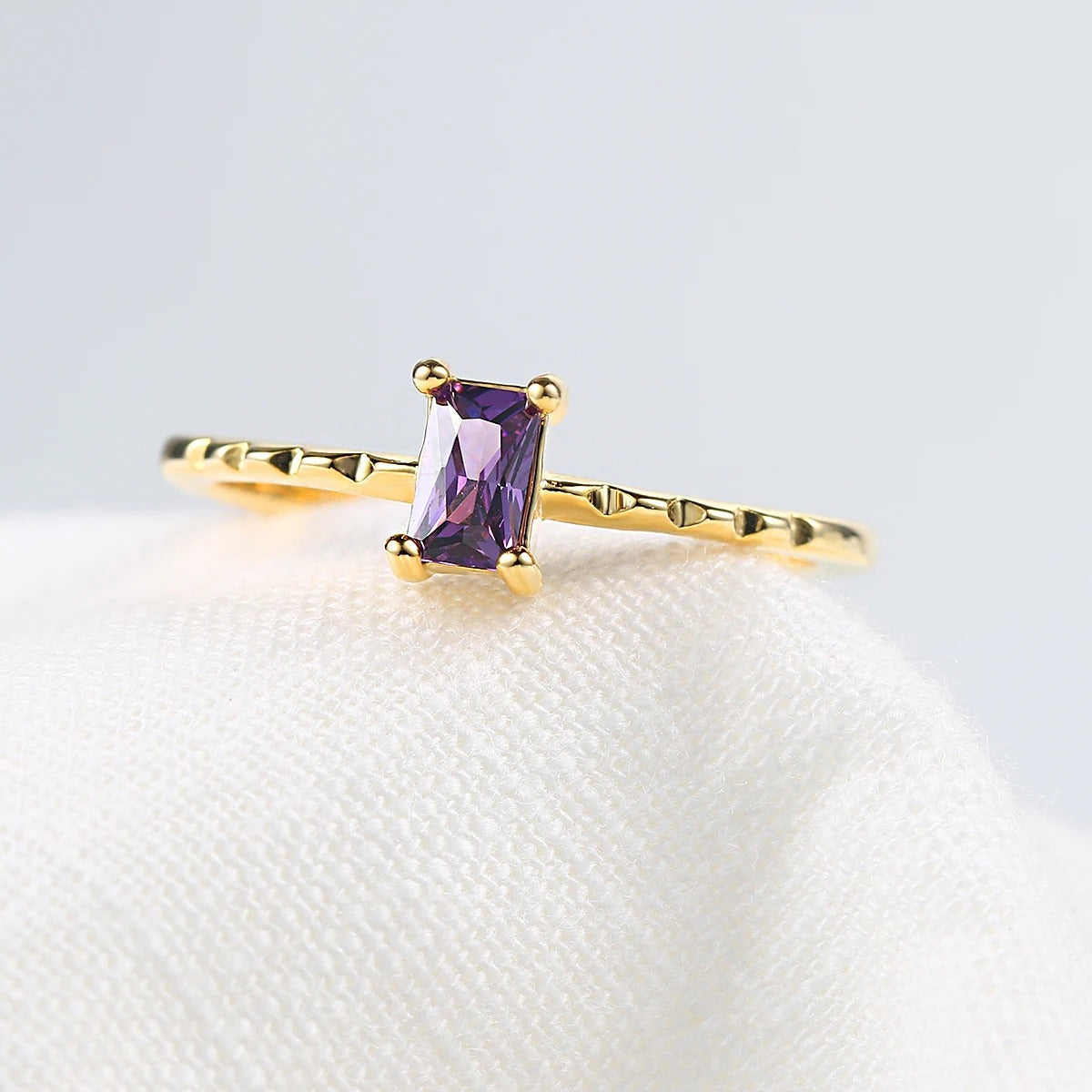 Gold Vibrant Purple Gem & Geometric Design Ring-Mialla Jewelry