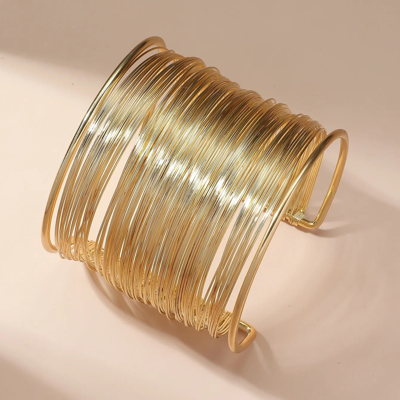 Gold Coil Wire Cuff Open Bracelet-Mialla Jewelry