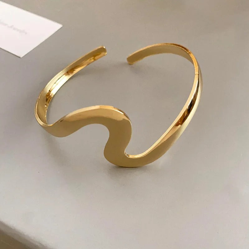 Classic Gold Wave Cuff Open Bracelet-Mialla Jewelry