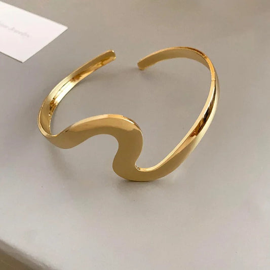 Classic Gold Wave Cuff Open Bracelet-Mialla Jewelry