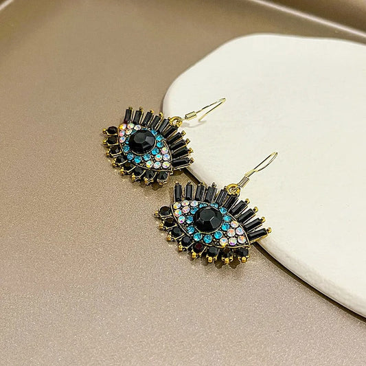 Classic Eye Black & Blue Crystal Dangle Earrings-Mialla Jewelry