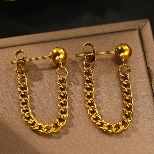 Vintage Gold Tassel Chain Earrings-Mialla Jewelry