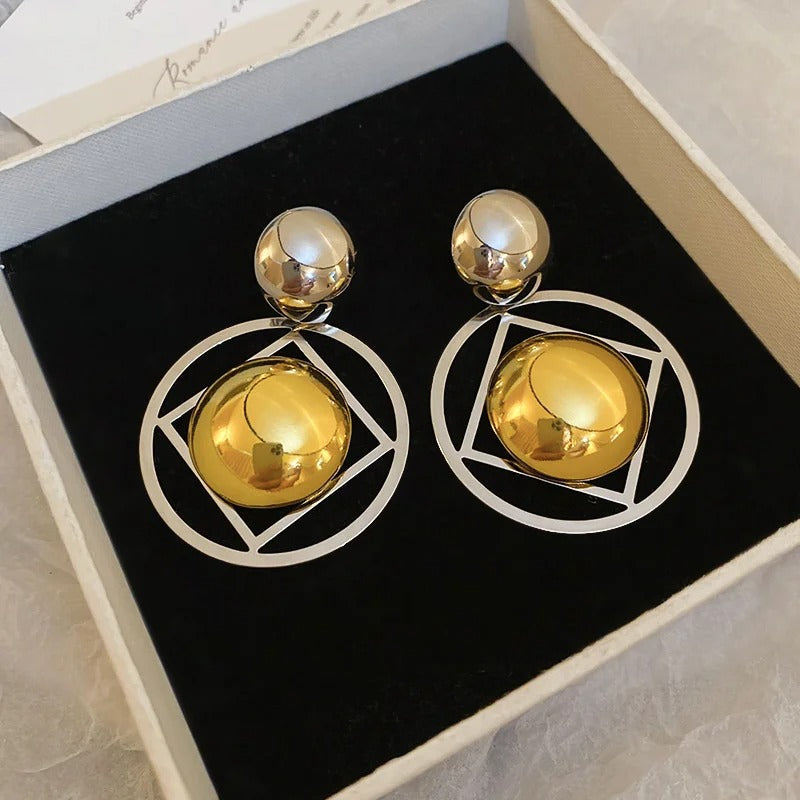 Timeless Gold & Silver Sculpted Geometric Accent Earrings-Mialla Jewelry