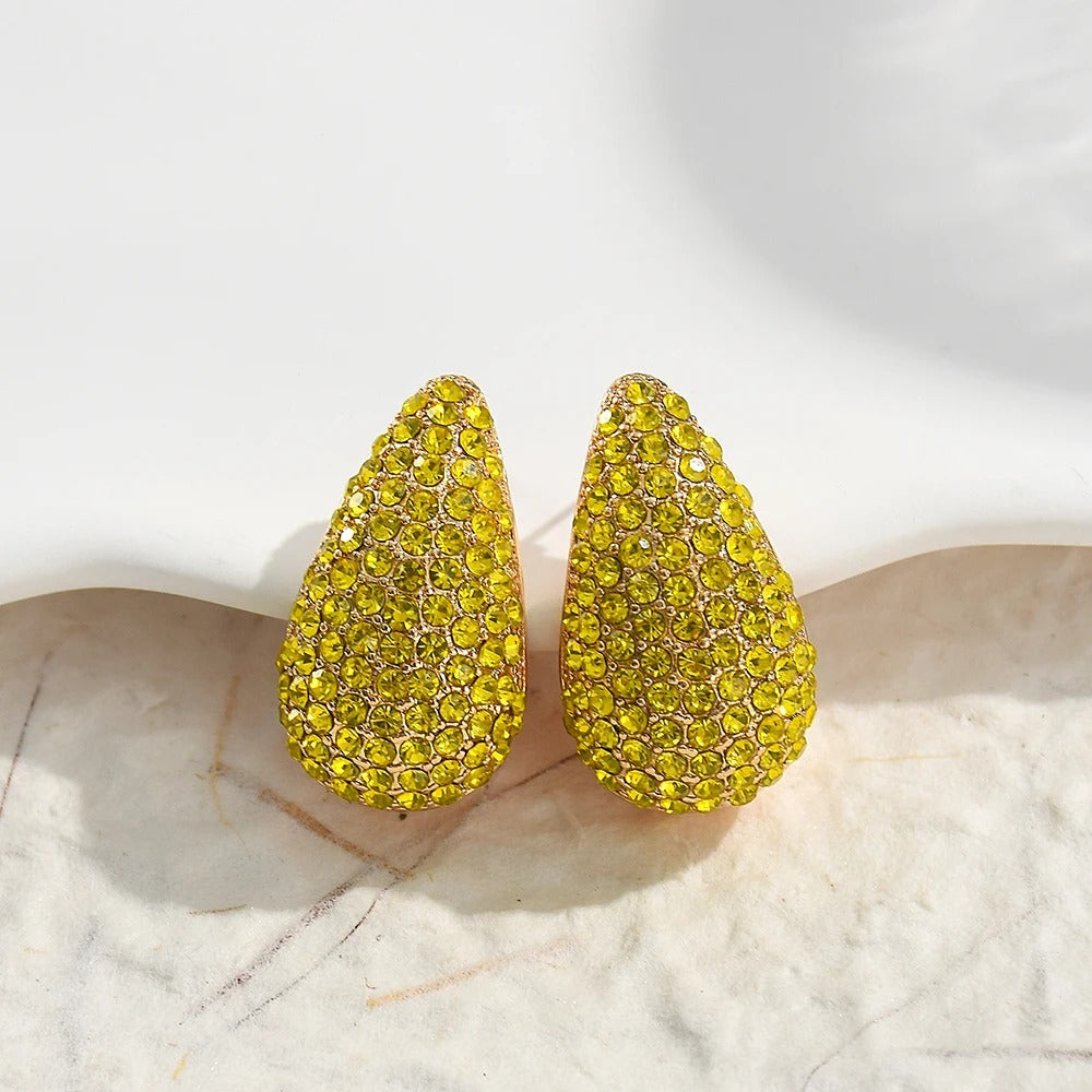 Gold Vintage Yellow Gemstone Stud Earrings-Mialla Jewelry
