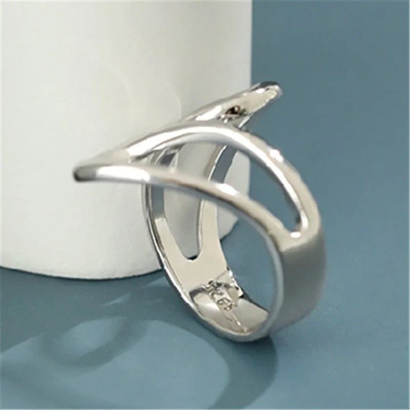 Vintage Silver Intertwined Open-Loop Design Ring-Mialla Jewelry