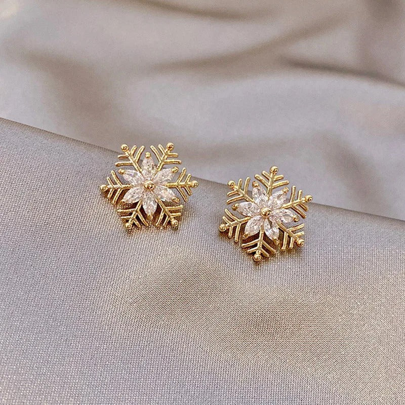 Vintage Gold & Crystal Snowflake Earrings-Mialla Jewelry