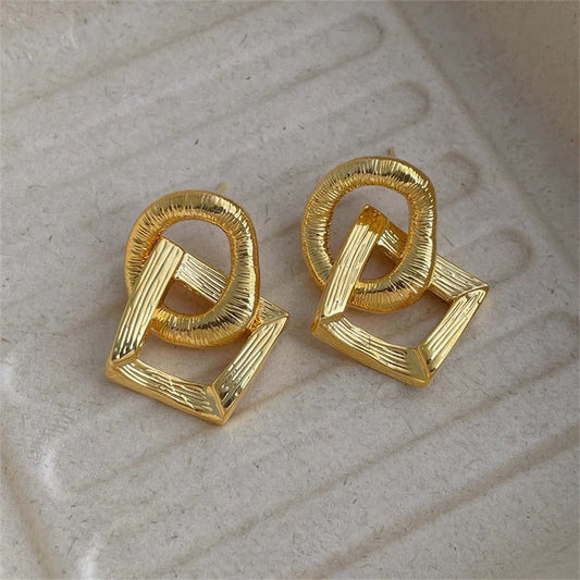 Retro Gold Interlocking Knot Earrings-Mialla Jewelry
