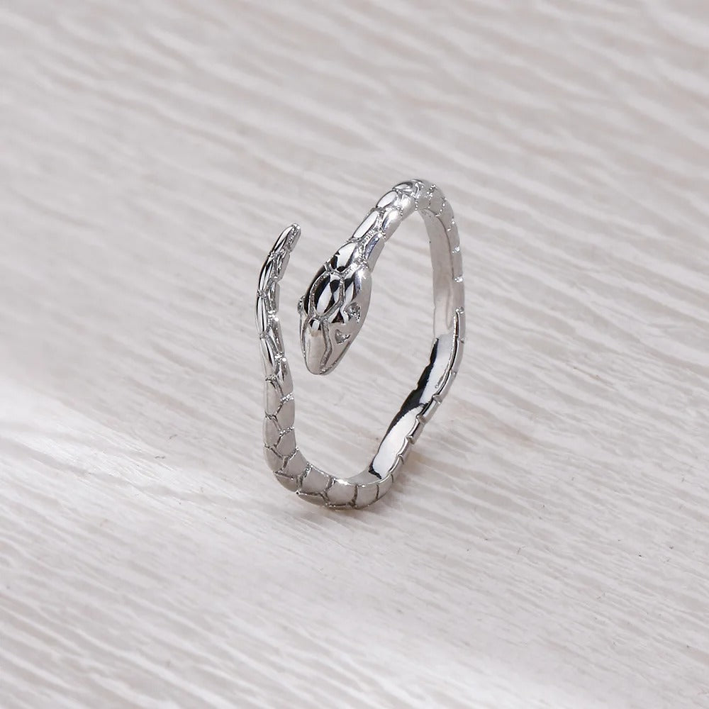 Timeless Silver Serpent Design Adjustable Ring-Mialla Jewelry