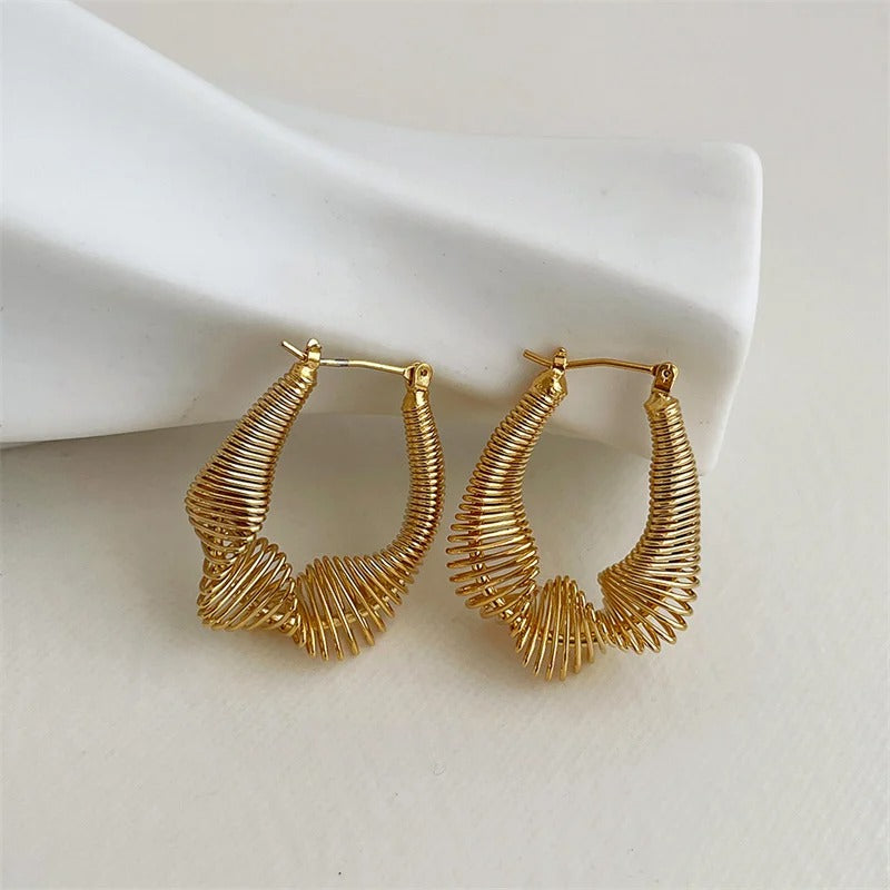 Classic Gold Spiral Unique Curved Shape Hoop Earrings-Mialla Jewelry