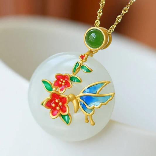 Timeless Gold Floral & Butterfly Round Necklace-Mialla Jewelry