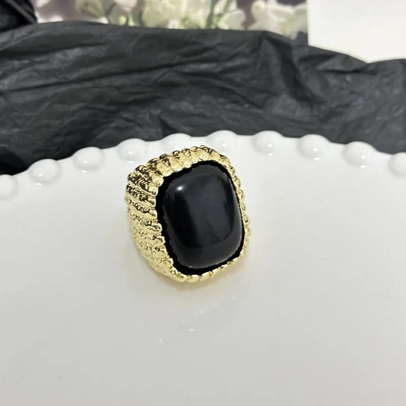 Vintage Gold Black Stone Adjustable Ring-Mialla Jewelry