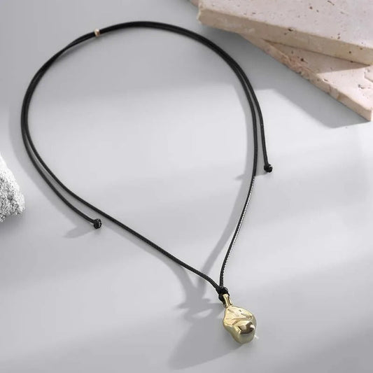 Gold Charm Adjustable Black Rope Necklace-Mialla Jewelry