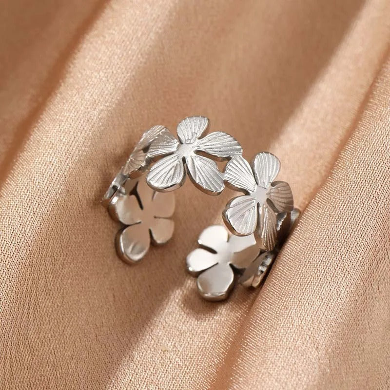 Vintage Silver Floral Pattern Open Ring-Mialla Jewelry