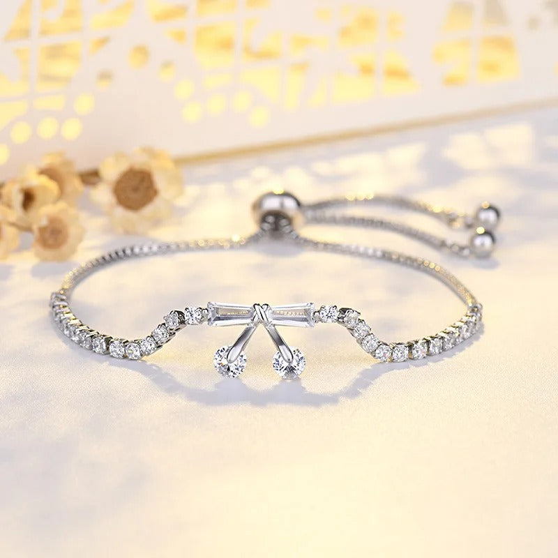 Vintage Silver Crystal Bow & Drop Pendant Bracelet-Mialla Jewelry