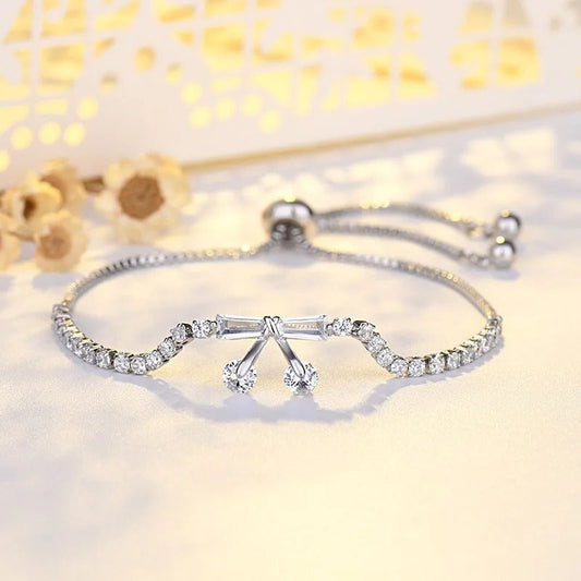 Vintage Silver Crystal Bow & Drop Pendant Bracelet-Mialla Jewelry