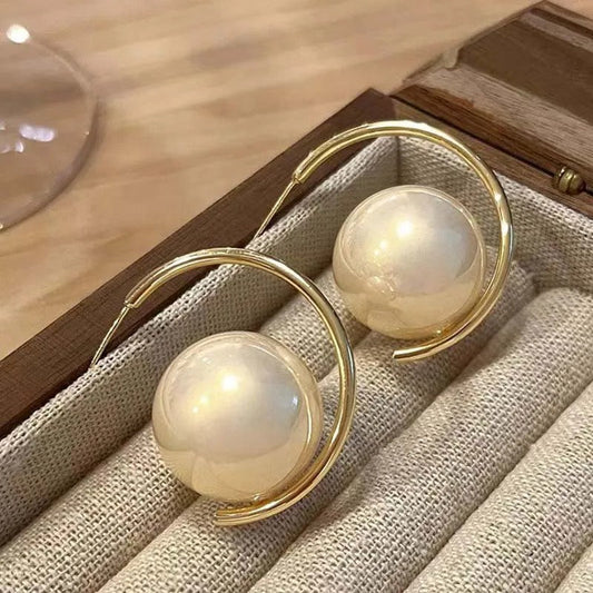 Timeless Gold & Big Round Pearl Drop Earrings-Mialla Jewelry
