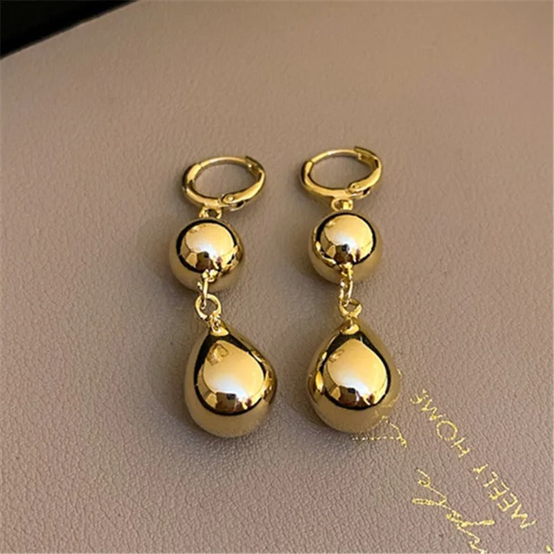 Classic Gold Teardrop Shape & Ball Accent Earrings-Mialla Jewelry