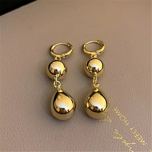 Classic Gold Teardrop Shape & Ball Accent Earrings-Mialla Jewelry