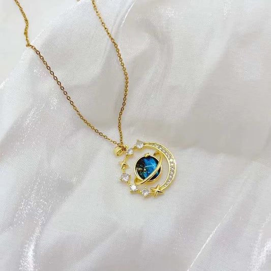 Gold Dream Starry Sky Planet Pendant Necklace-Mialla Jewelry