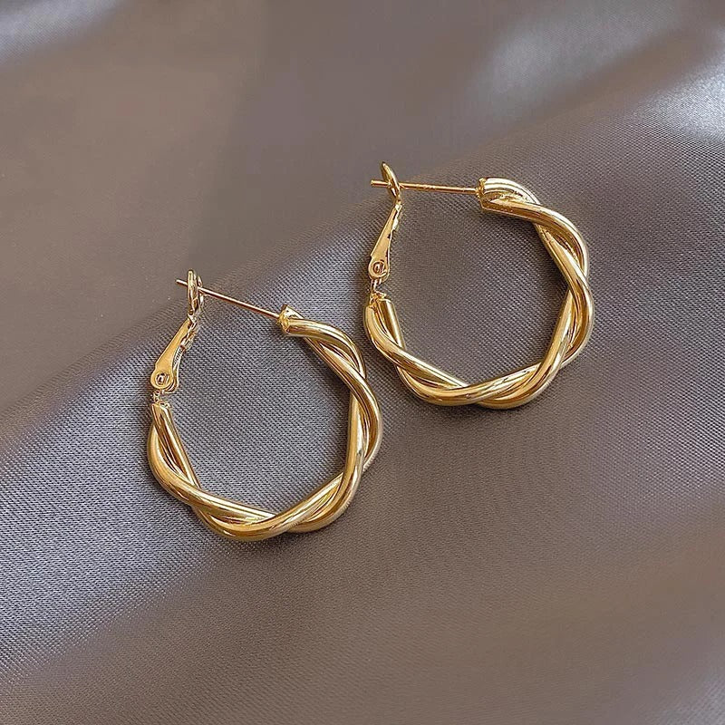 Classic Gold & Twisted Circle Earrings-Mialla Jewelry