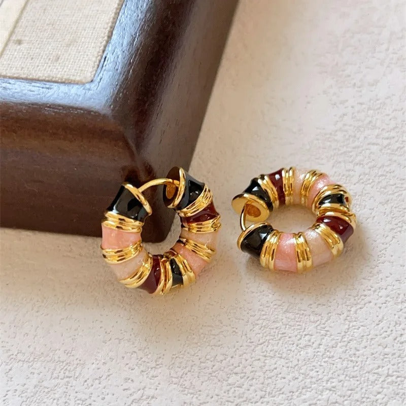 Vintage Gold Colorful Hoop Earrings-Mialla Jewelry