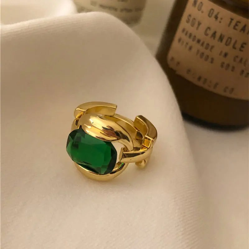 Vintage Gold Green Gemstone Adjustable Ring-Mialla Jewelry