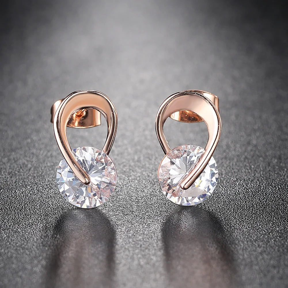 Timeless Rose Gold & Clear Crystal Loop Earrings-Mialla Jewelry