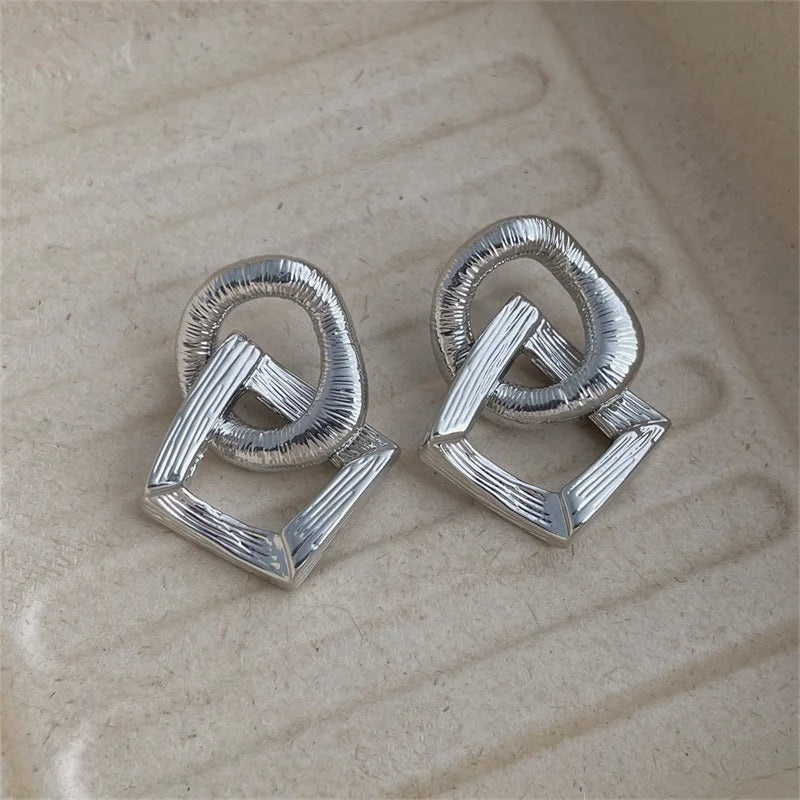 Vintage Silver Geometric Knot Earrings-Mialla Jewelry