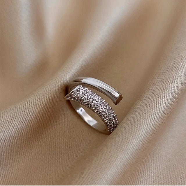 Silver Pave Sparkling Crystal Band Adjustable Ring-Mialla Jewelry