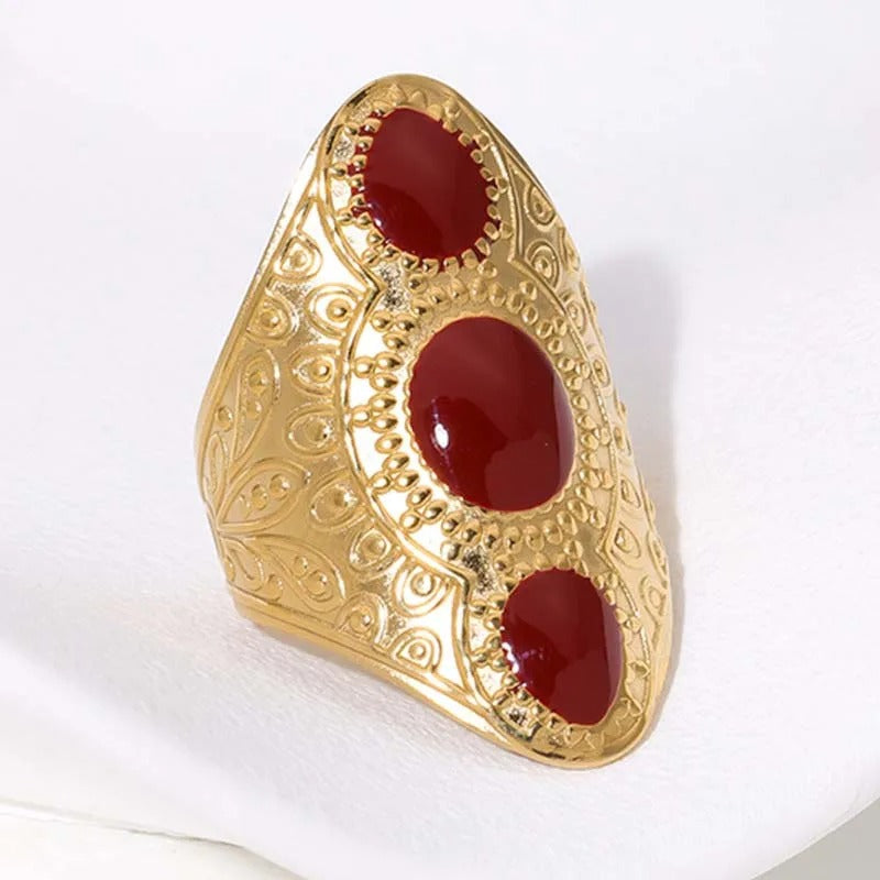 Vintage Gold & Red Tri-Stone Adjustable Ring-Mialla Jewelry