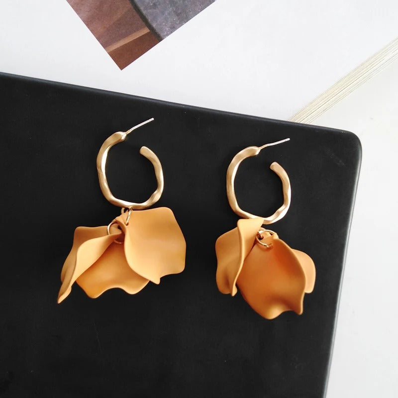 Classic Gold Mustard Yellow Petal Design Earrings-Mialla Jewelry
