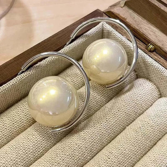 Classic Pearl & Silver Hoop Dangle Earrings-Mialla Jewelry