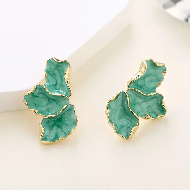 Vintage Gold & Green Leaf Earrings-Mialla Jewelry
