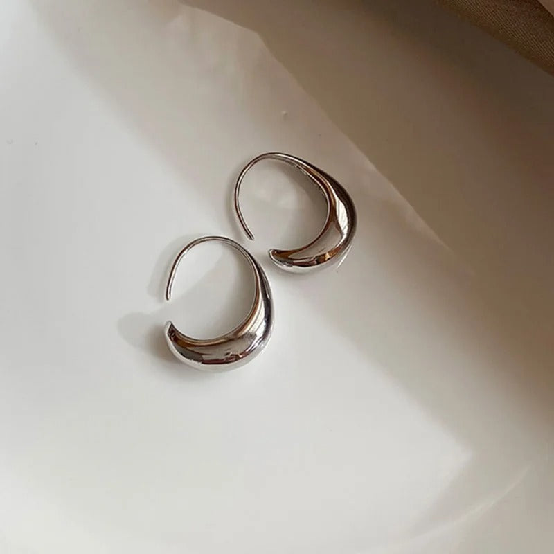 Vintage Silver & Curved Crescent Design Earrings-Mialla Jewelry