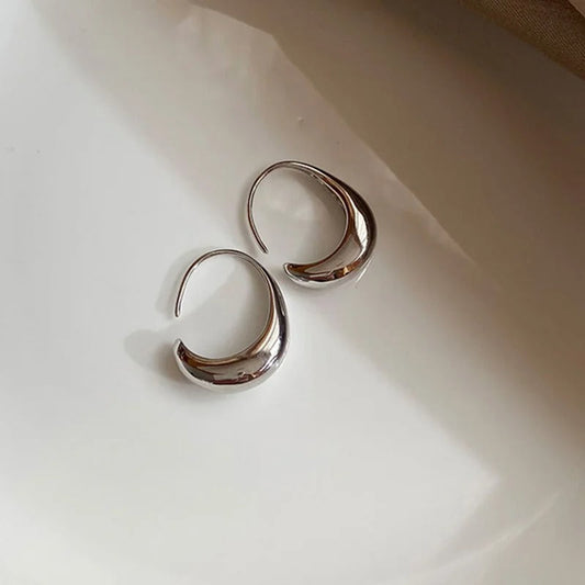Vintage Silver & Curved Crescent Design Earrings-Mialla Jewelry