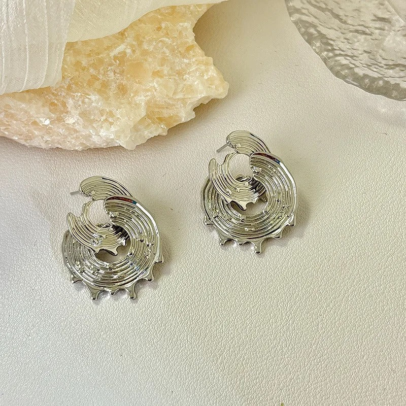 Vintage Silver Sculpted Swirl Earrings-Mialla Jewelry