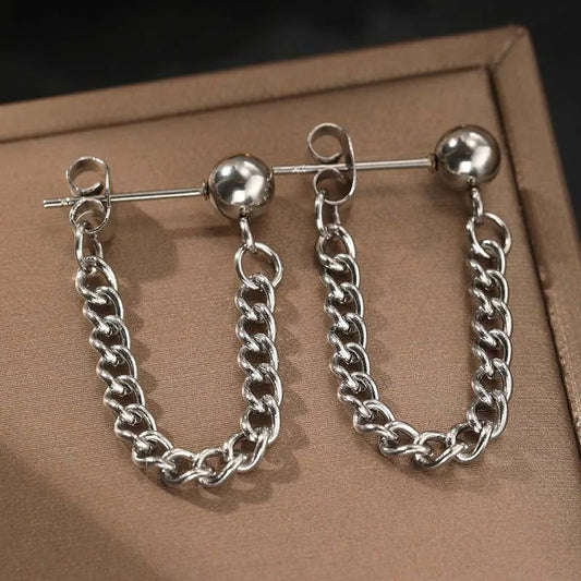Vintage Silver Ball & Chain Earrings-Mialla Jewelry