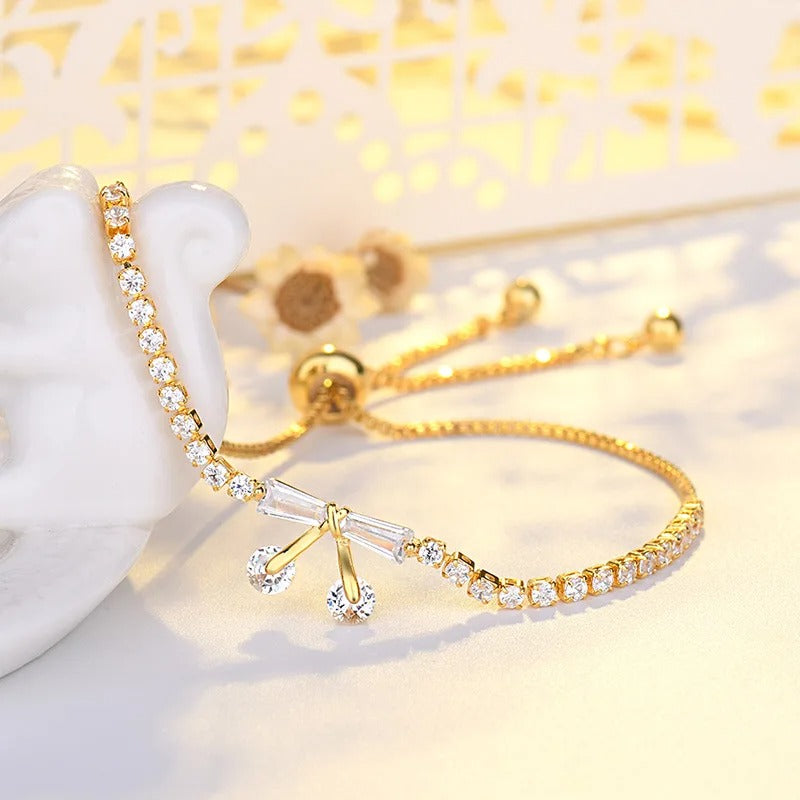 Vintage Gold Sparkling Crystal Bow Adjustable Bracelet-Mialla Jewelry