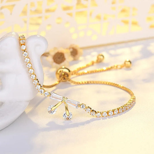 Vintage Gold Sparkling Crystal Bow Adjustable Bracelet-Mialla Jewelry