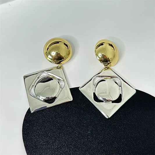 Classic Gold & Silver Unique Square Shape Earrings-Mialla Jewelry