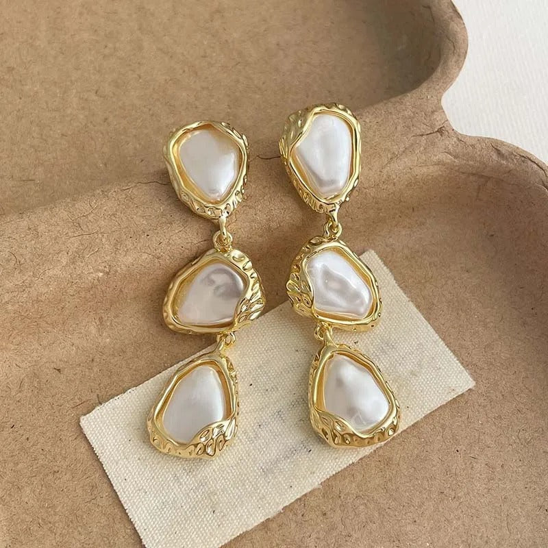 Gold Layered Pearlescent Triangular Design Earrings-Mialla Jewelry