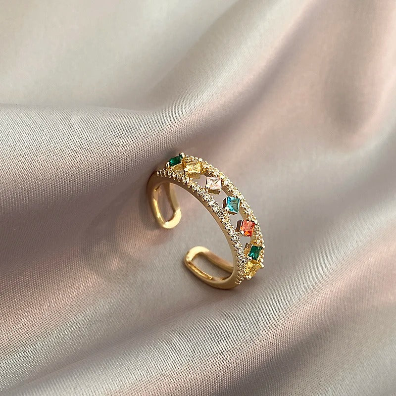 Vintage Gold Colorful Gemstone Adjustable Ring-Mialla Jewelry