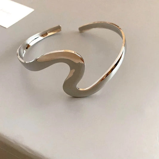 Vintage Silver Twist Cuff Wavy Open Bracelet-Mialla Jewelry