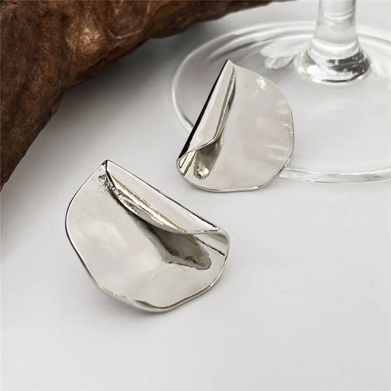 Vintage Silver Folded Ruffle Stud Earrings-Mialla Jewelry